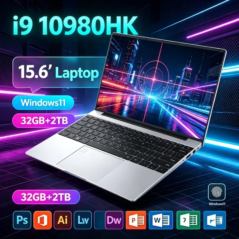 2026 Best Seller Intel I9-10980HK Laptop 15.6" 32GB RAM 1TB/2TB SSD Windows 11 Fingerprint Unlock Gaming Office Notebook PC