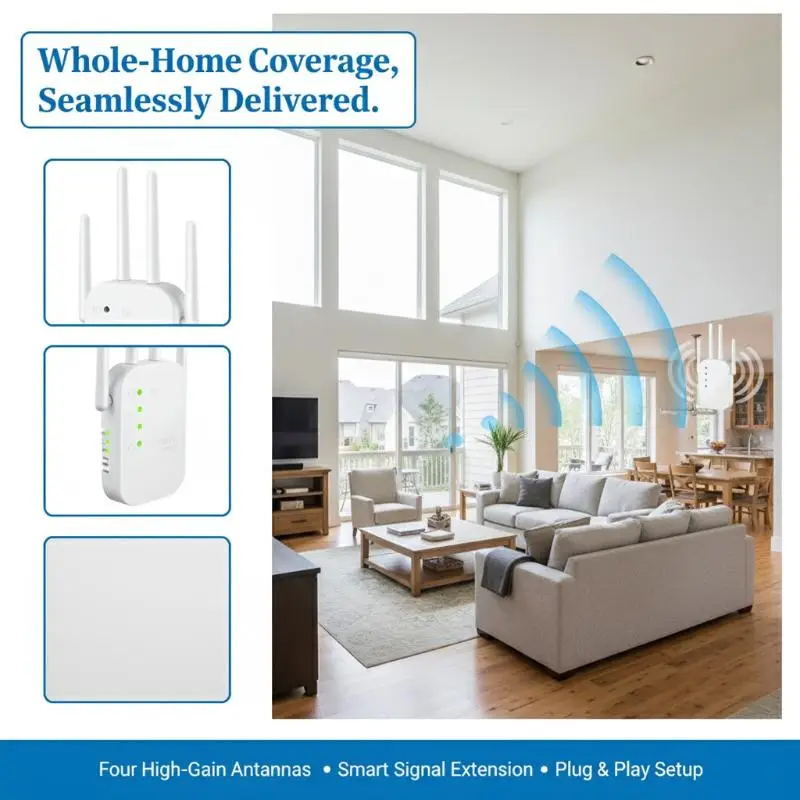 Smart WiFi Signal Booster Effective Repeater Wired Range Extender for Bedroom Improved Network Stability and Coverage