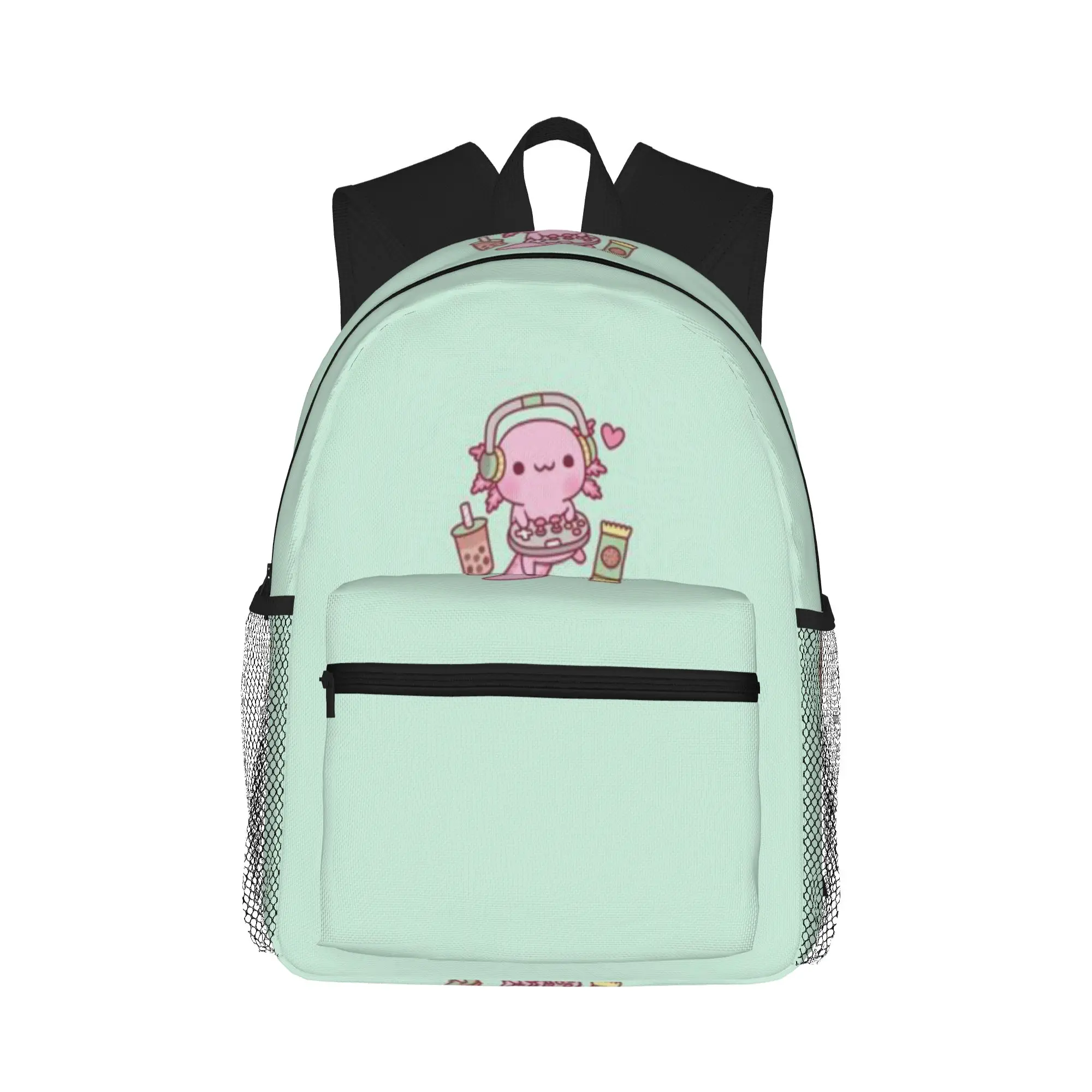 Cute Axolotl Loves Playing Video Games Funny  Casual Backpack for Students and Adults Man backpack