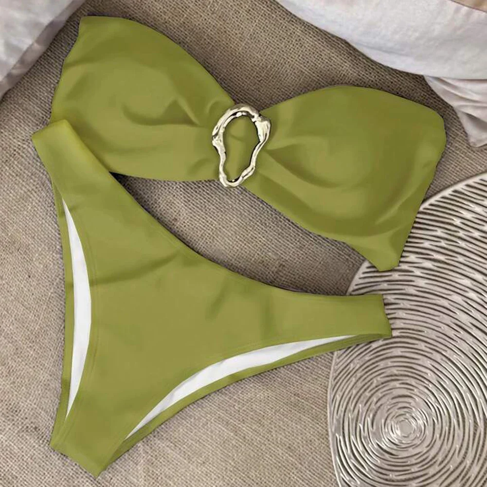 Women's Solid Color Fashionable Lingeries Sexy Hot Casual Metal Japanese Woman Panties Sexy BrasStrapless Bikini Split Swimsuit