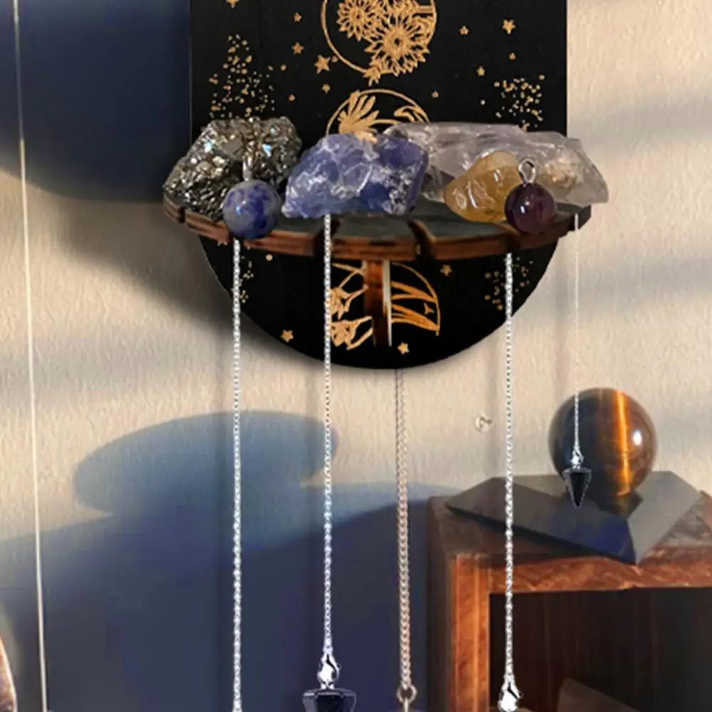 Crystal Display Shelf Bohemian Style Decorative Crystal Pendulum Wood Display Holder Bohemian Hanging Stand Wall Home Decoration