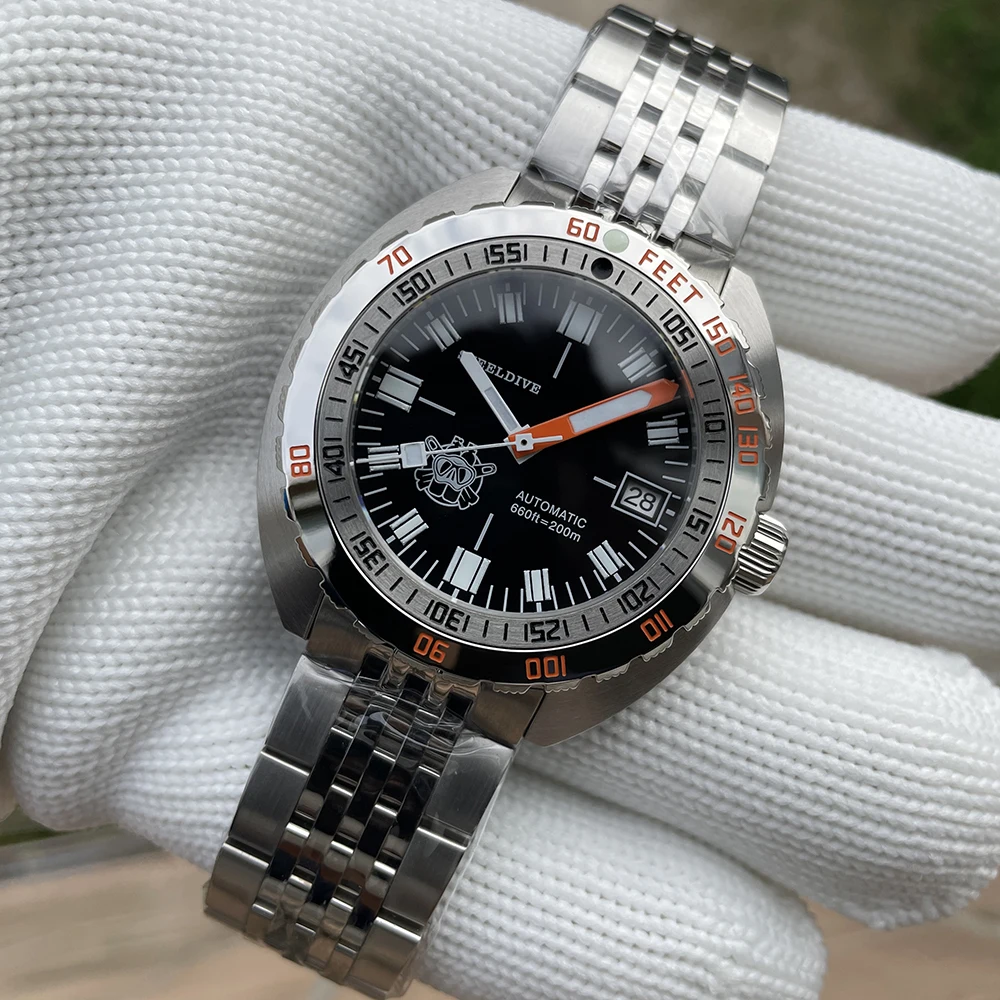 SD1967 Armband met gefreesde sluiting Stalen ring 43 mm Steeldive-saffierglas 20ATM Waterbestendig NH35 Automatisch man-duikhorloge