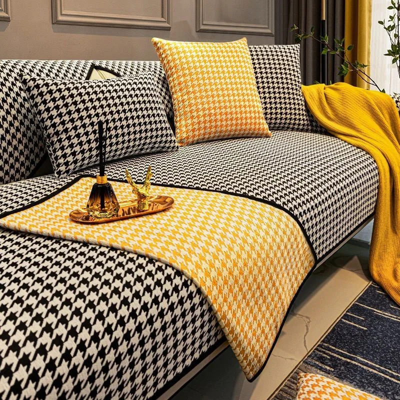 Plaid Sofa Cover Thickened Cotton Living Room Sofa Cover Non-Slip Sofa Backrest Armrest Cushion Towel Four Seasons Universal