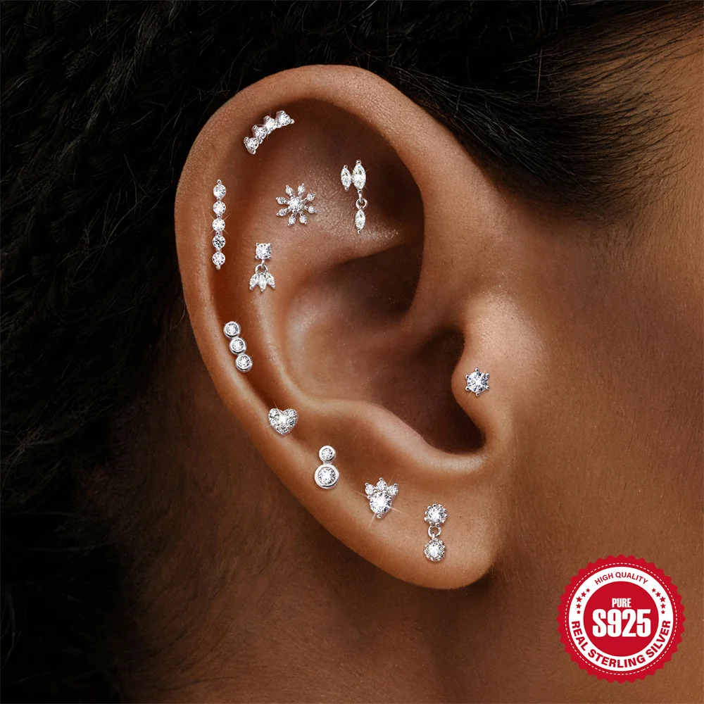 AIDE Classic Moissanite Snowflake/Heart/Horse eyes Tassel for Women 16G Flat Back Internal Thread Piercing, Anniversary Gifts view 4