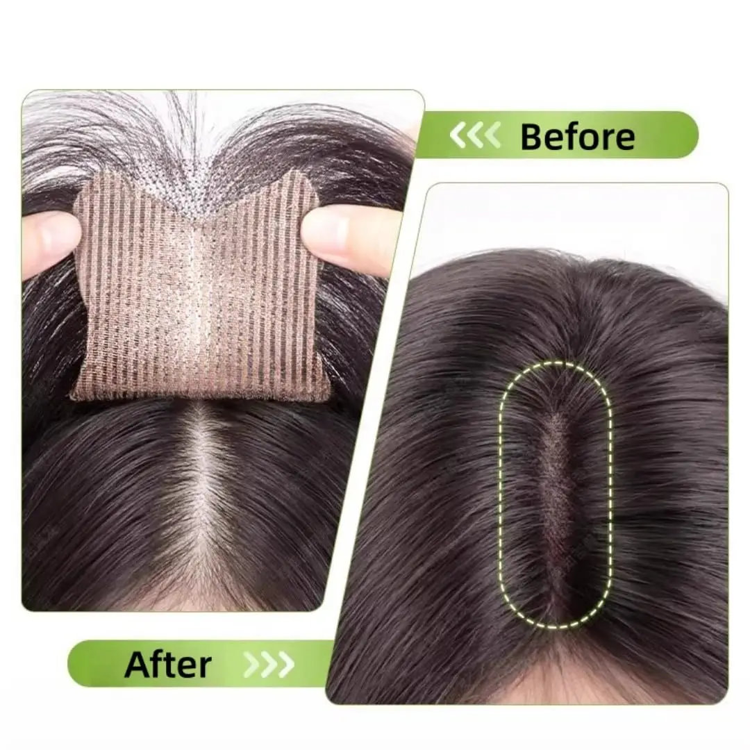 

No Clips Magic Paste Human Hair Toppers For Women Human Hair Bangs with Hook and Loop Strap Female Hairpieces for Thinnings Hair Upgrade Sewing Stickers Increase Volume of Fluffy Hair Patches
