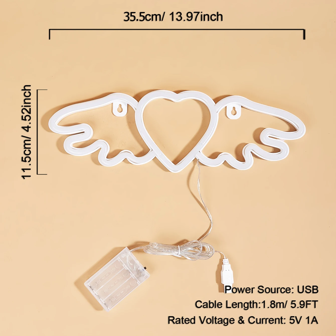 Chi-buy-señal de neón LED Flying Heart, alimentación por USB o batería, fuente de alimentación, letreros de neón, luz nocturna para dormitorio,