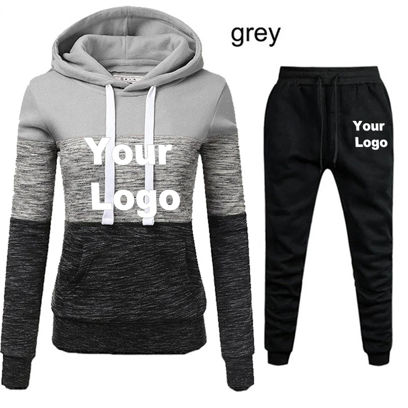 Custom Logo Three-color Patchwork Sweatshirt Suit 2 Piece Sets Womens Outfits Elegant Women's Sets for Women 2 Pieces Lady Set