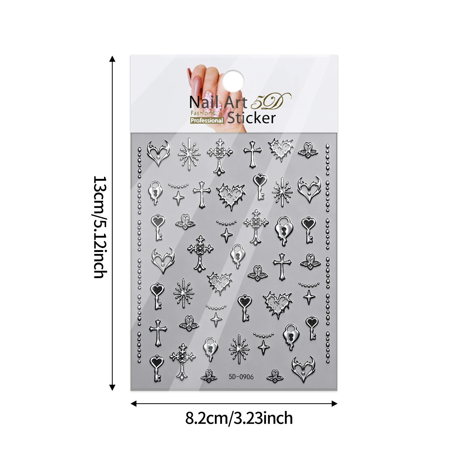 1 Blatt 5D Geprägter Silberner Gotischer Kreuz-Nagelaufkleber Y2K Mond-Sternenlicht Nagelsticker Selbstklebend Premium Salon Nagelslider ^E3 – Detail 7