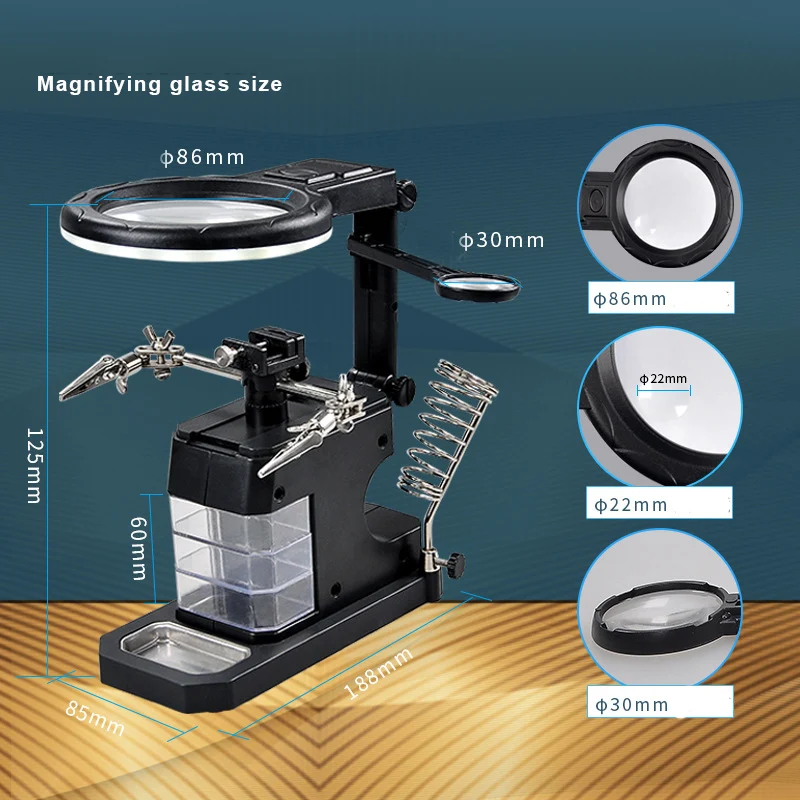 Soldagem led lupa 3x/4.5x/25x lente de aumento glassclip titular braçadeira ajudando mão solda suporte reparação ferramenta do telefone