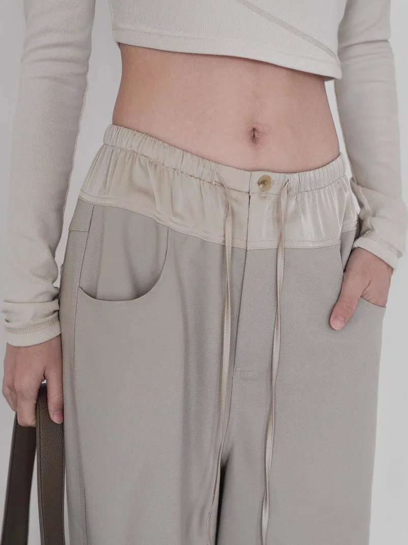 Korean Style High Waist Wide Leg Yoga Pants Women's Loose Slimming Casual Trousers Floor Length Patchwork Spring 2026