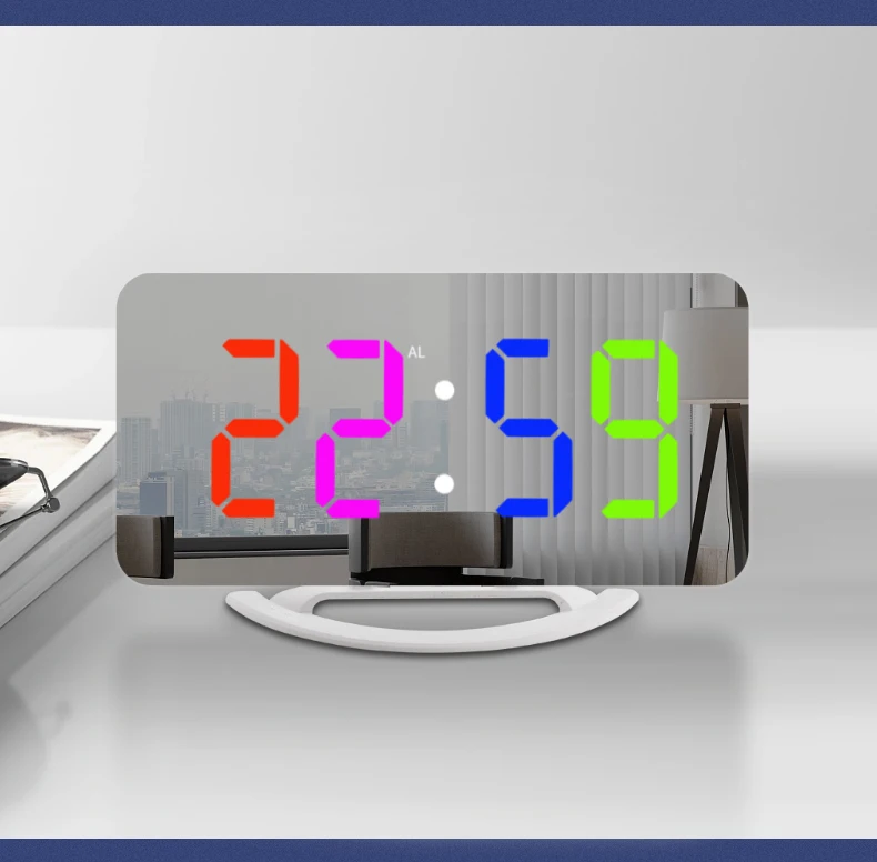 

TS-8201 LED Mirror Alarm Clock Digital RGB LED Color Display Snooze Clocks Wake Up Adjustable Electronic Large Display Clock