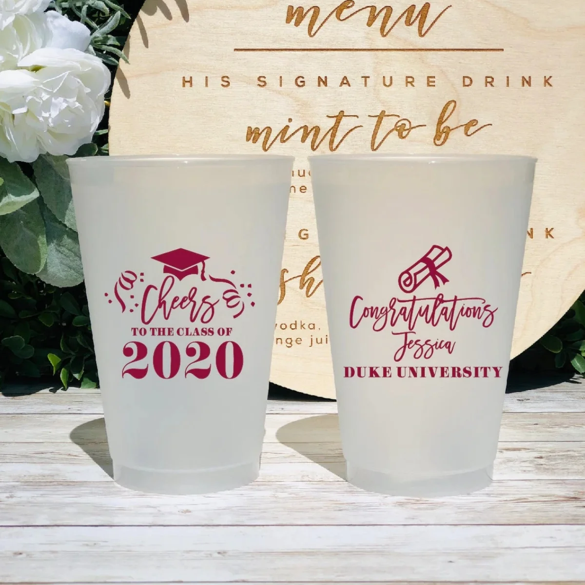 10pcs Graduation Custom Frosted Cups, 5oz, 8oz, 9oz, 10oz, 12oz, 14oz, 16oz, 20oz, 24oz / Personalized Cups, Party Cups, Party D