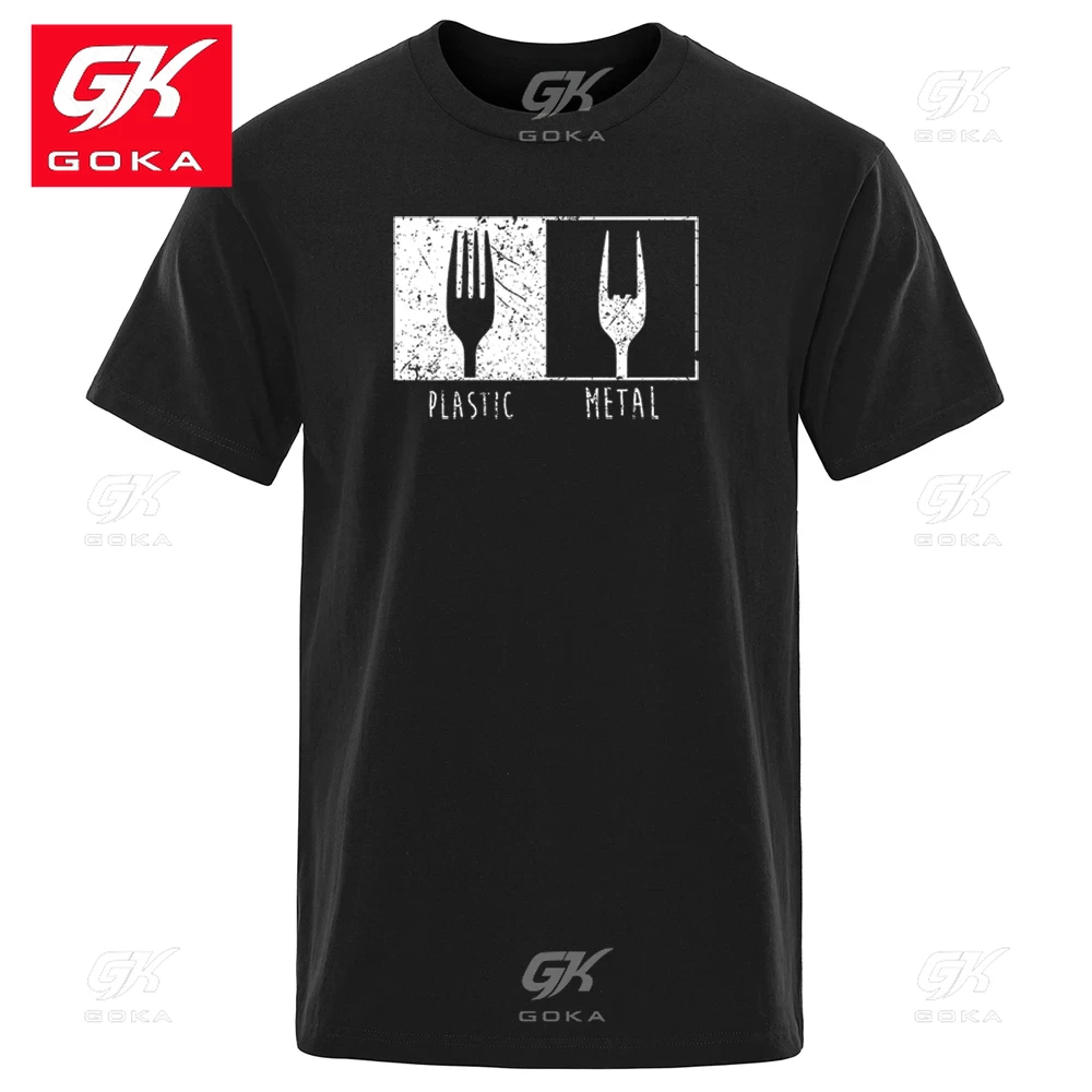 Everyday Objects Pattern Metal Plastic Fork cottn T Shirt Men Short Sleeve Unisex T Shirts Fashion Casual Breathable Tees Couple