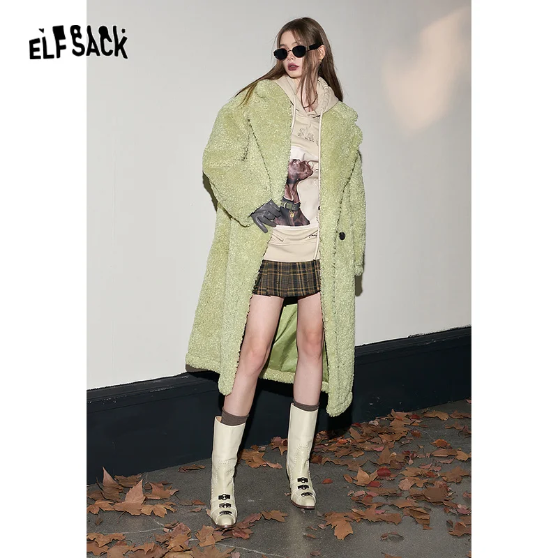 ELFSACK Y2K 2000s Korean Fashion Coats Women 2023 Winter Warm Long Outwears