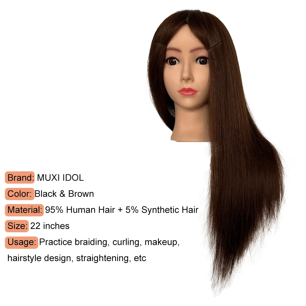 Cabeça de manequim para prática de trança com 95% cabelo humano |   Cabeça de manequim para estilo, treinamento de cabeleireiro e modelo de boneca de cabelo longo
