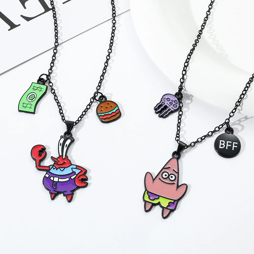 Cute SquarePants Gary the Snail Cartoon Figure Necklace Pineapple House Alloy Pendant Jewelry Accessory for Fans