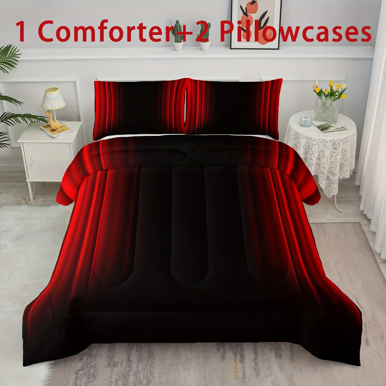 

Комплект постельного белья с абстрактным одеялом для женщин, комплект черного и Красного постельного белья с эффектом омбре, постельное белье с металлическим блеском, современный набор постельного белья с геометрическим рисунком для женщин, 3 шт.