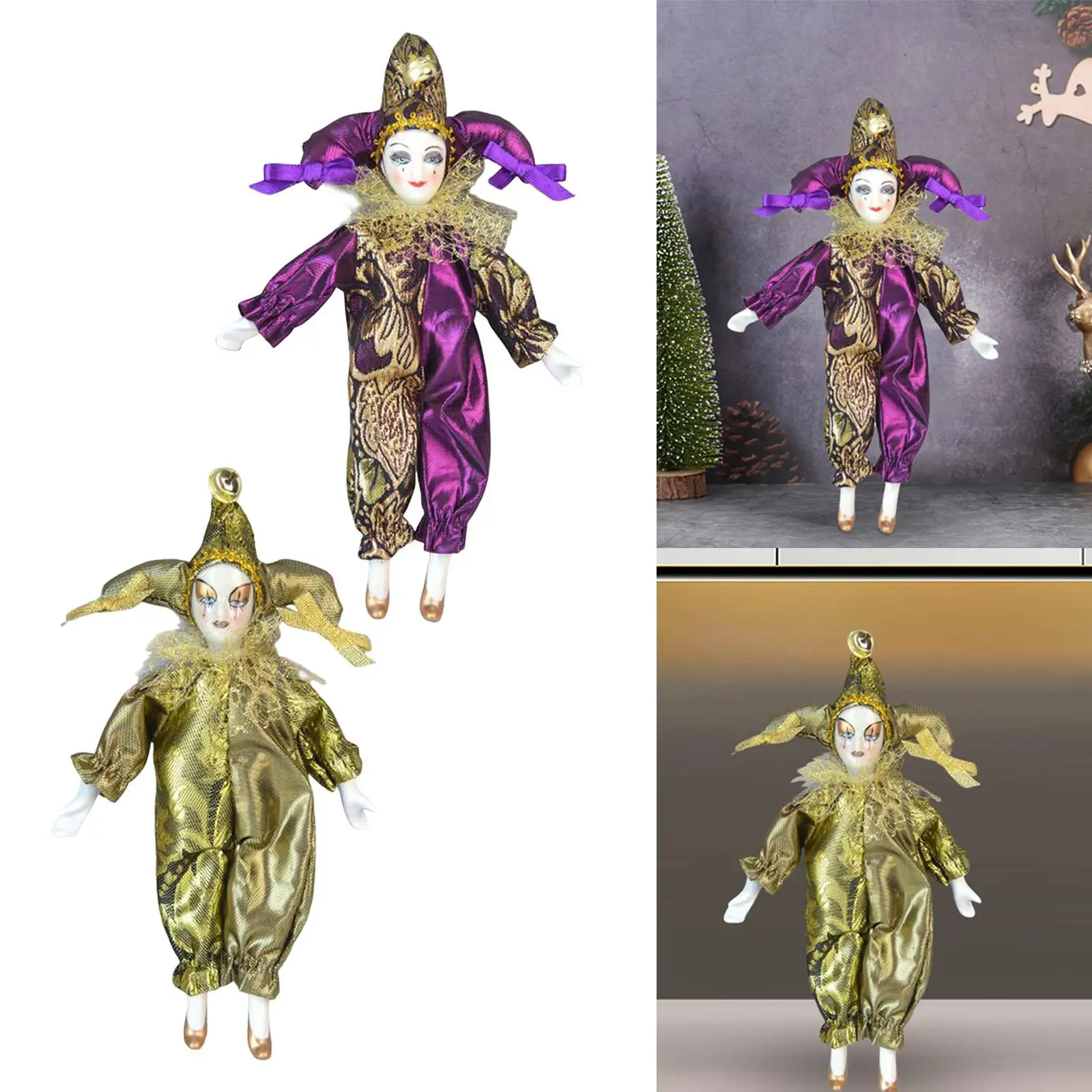 

Porcelain Triangel Doll Action Figure Funny Harlequin Doll Decoration