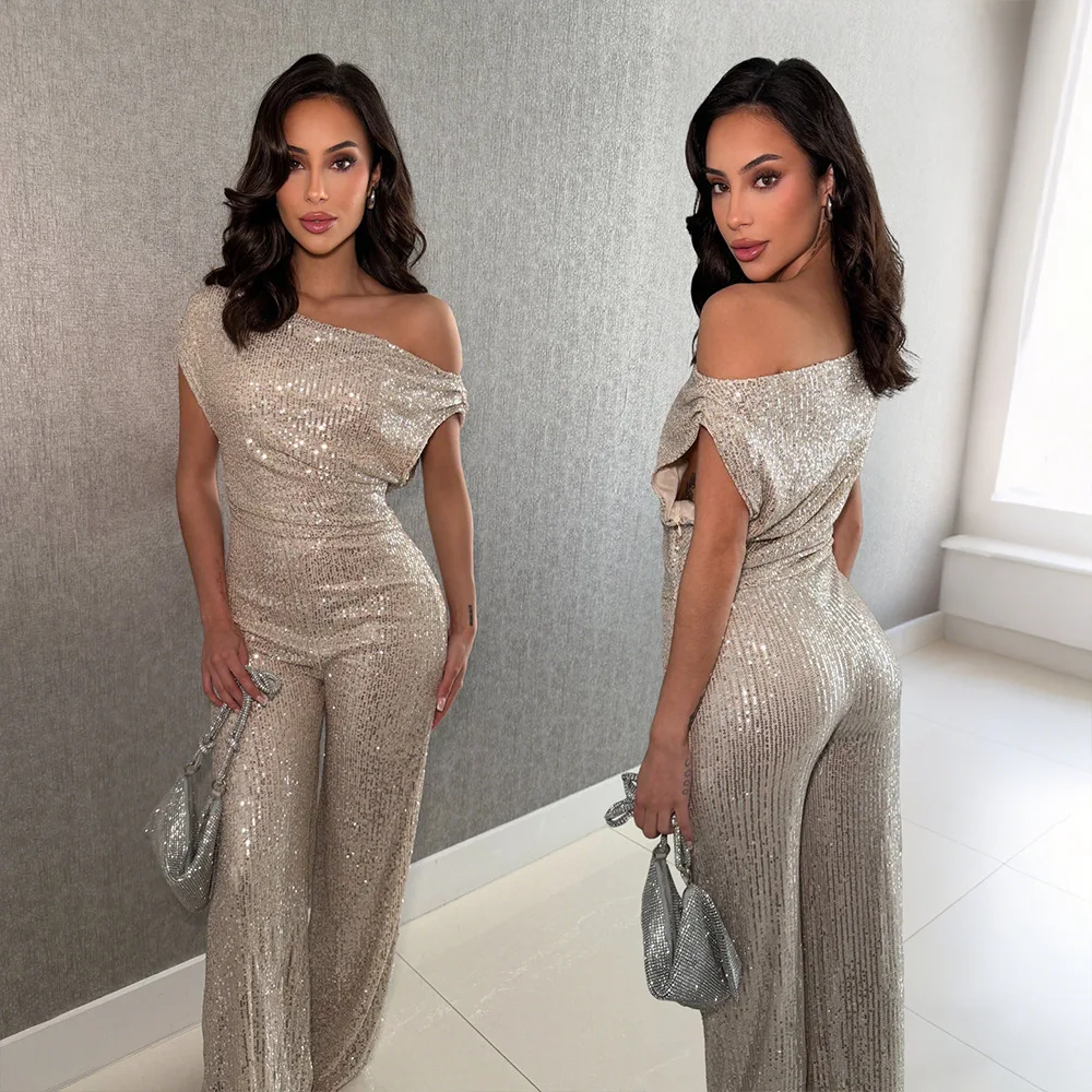 

Jumpsuit Women Spring Summer Sparkle Sequin Sleeveless Evening Gown Playsuit Rompers