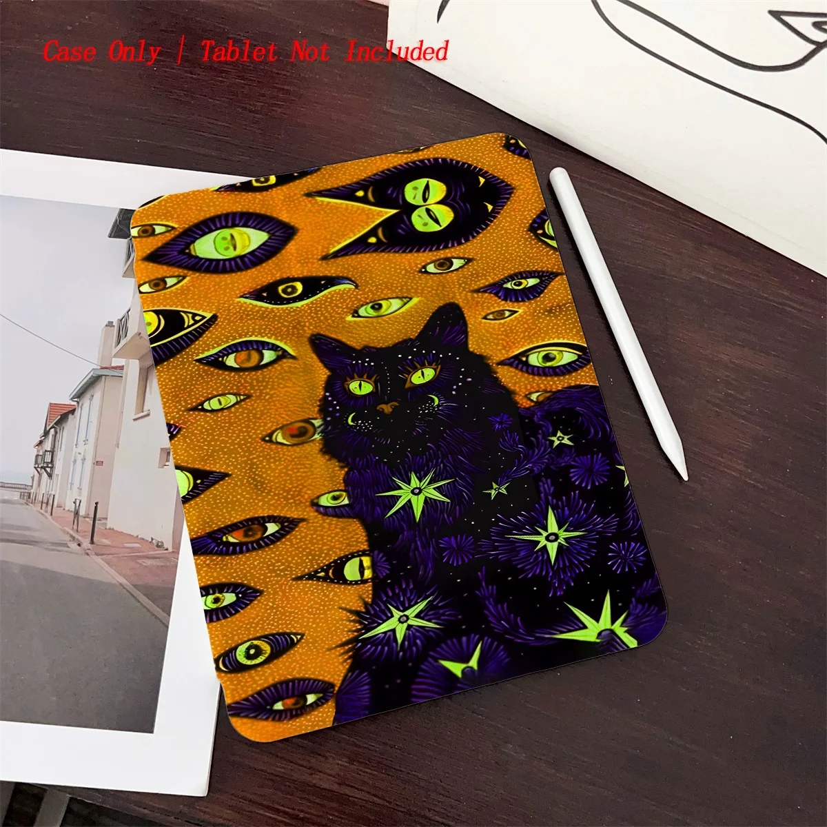 حافظة iPad بنمط عيون مخيفة باللون البرتقالي والخيف باللون الأسود - 360 درجة ° واقي قابل للدوران وقابل للطي لأجهزة Apple اللوحية #1