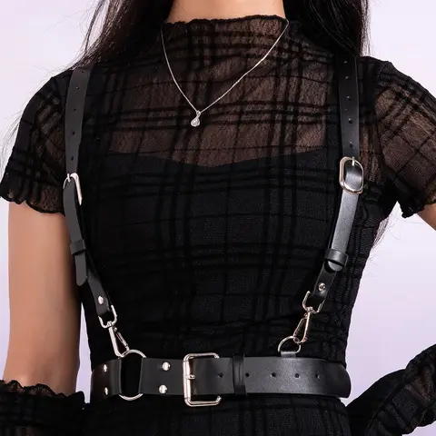 Women Fashion Leather Harness Waist Belt Studded Buckle Decor Punk Harness Belt For Daily Life Gothic Clothing Accessories
