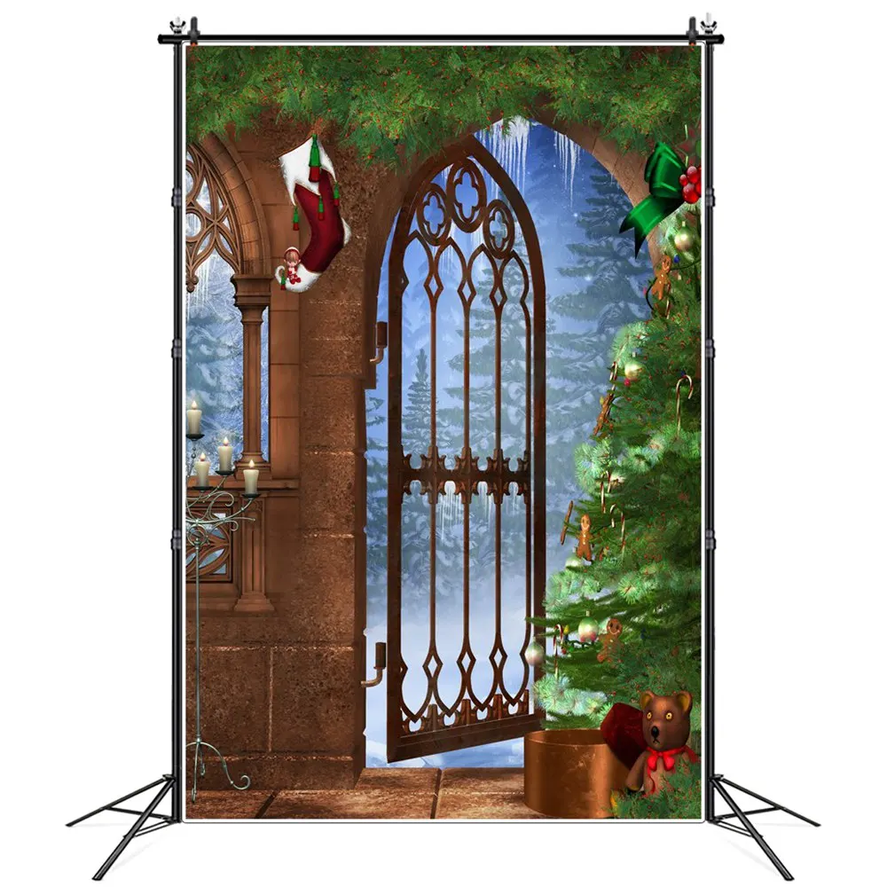 Christmas Tree Arch Door Garland Interior Photography Backgrounds Custom Baby New Year Party Decoration Photo Booth Backdrops