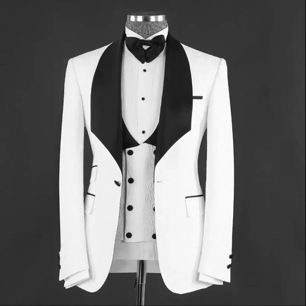 

Ivory Men Suits For Wedding Floral Blazer Tailor-Made 3 Pieces Shawl Lapel Jacket Vest Pants Groom Tuxedos Prom Party Dress 2024