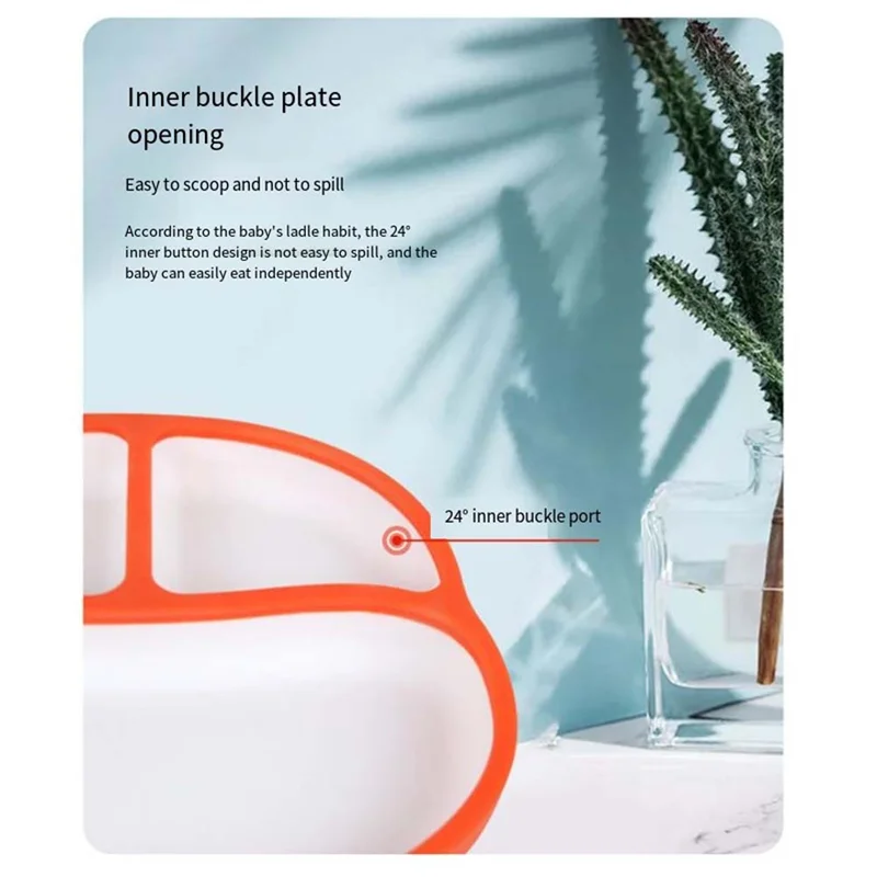 BMBY-Children's Compartmentalized Dinner Plate Silicone Suction Cup Bowl Suction Cup Tableware Orange