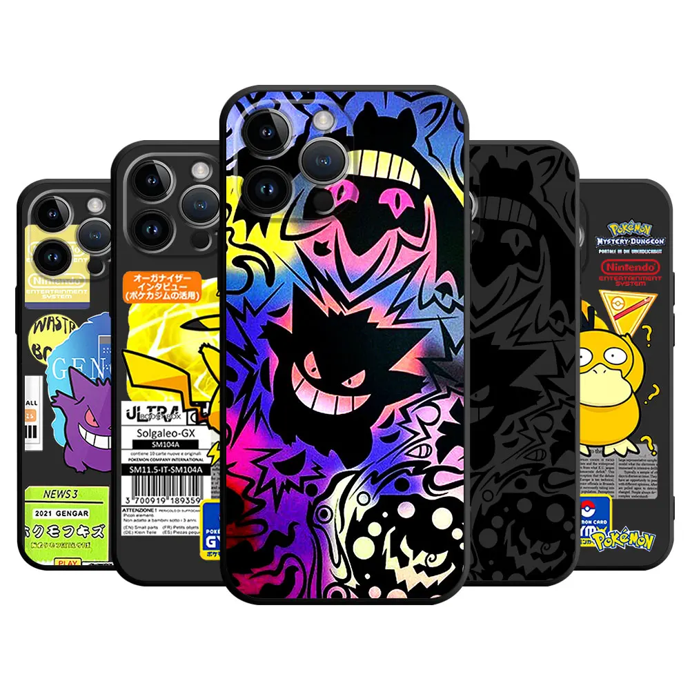 Pokemon Gengar Phone Case for iPhone 15 Plus 8 Plus 7 6s 14 Pro Max SE XS X XR 11 12 Mini 13 Pro XS Max Armor Black Soft Cover