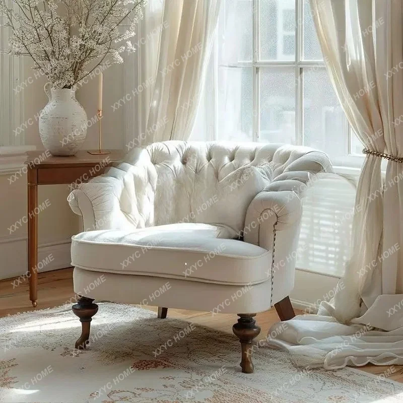 XX country fabric buckle sofa retro reception single chair