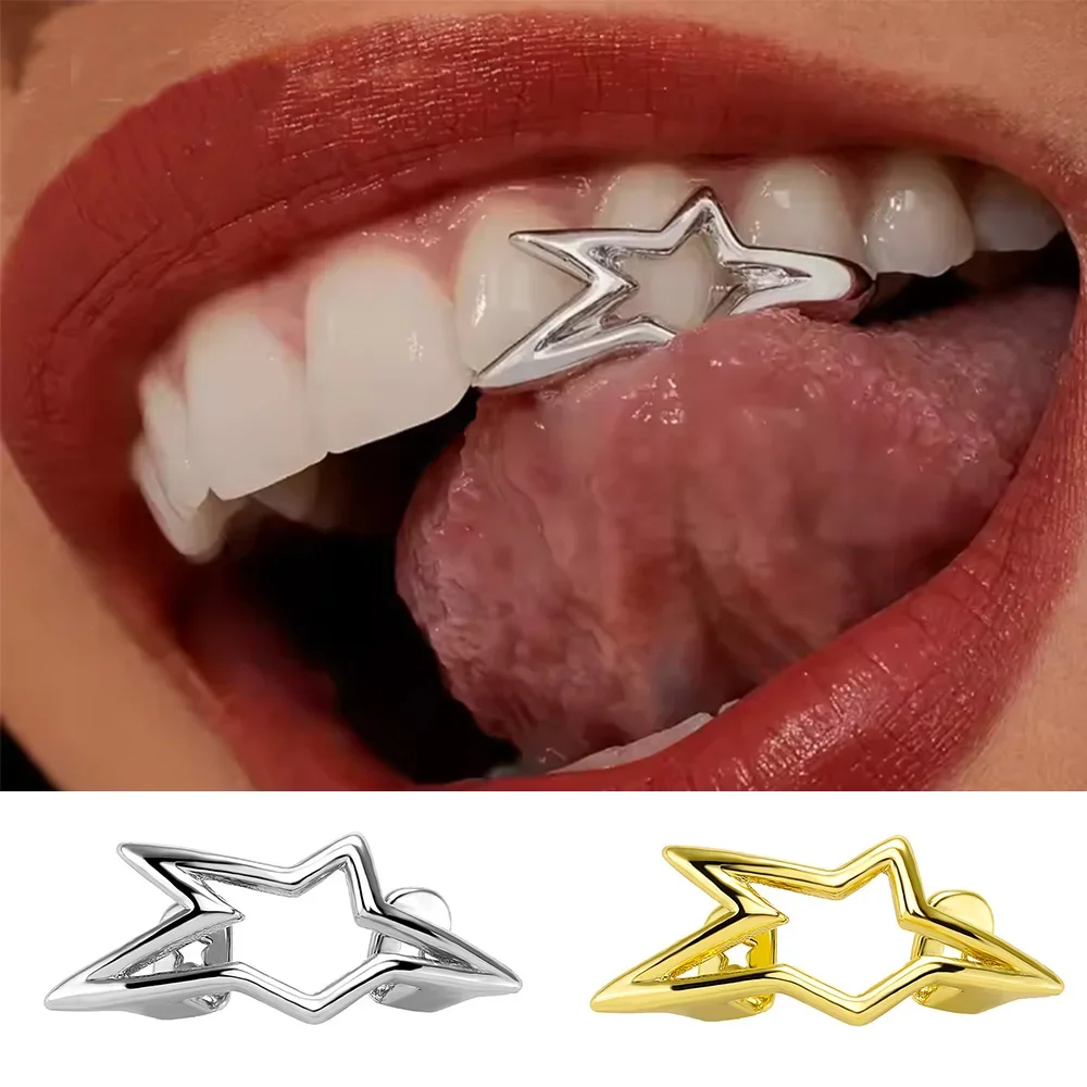 Y2K Cyber Punk Glossy Star Pentagram Tooth Caps