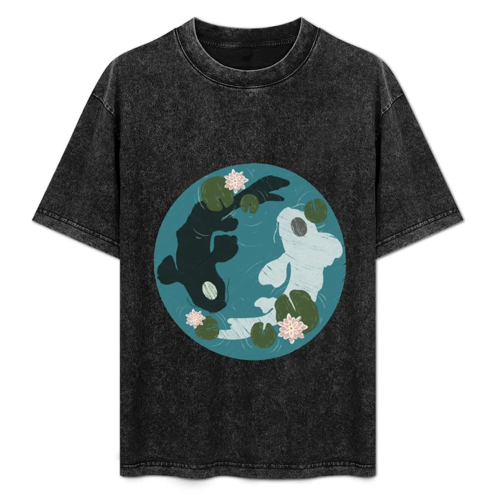 

Yin Yang Koi Fish Pond T-Shirt Retro Graphic Print T-Shirt