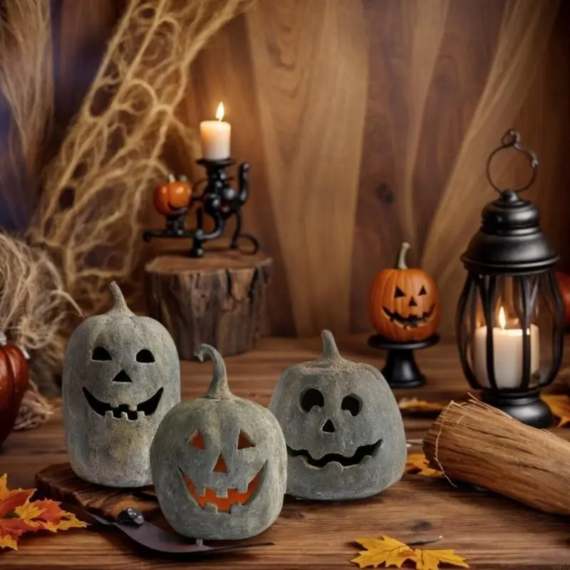Festival Halloweens Capa de luz decorativa de lanterna de abóbora com LED macio brilha materiais de resina para ambientes internos e externos