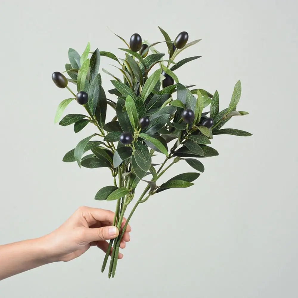 Creative With Olive Fruit Artificial Olive Branch Handmade Plastic Artificial Olive Leaf 38cm Green Fake Plants Party Decor