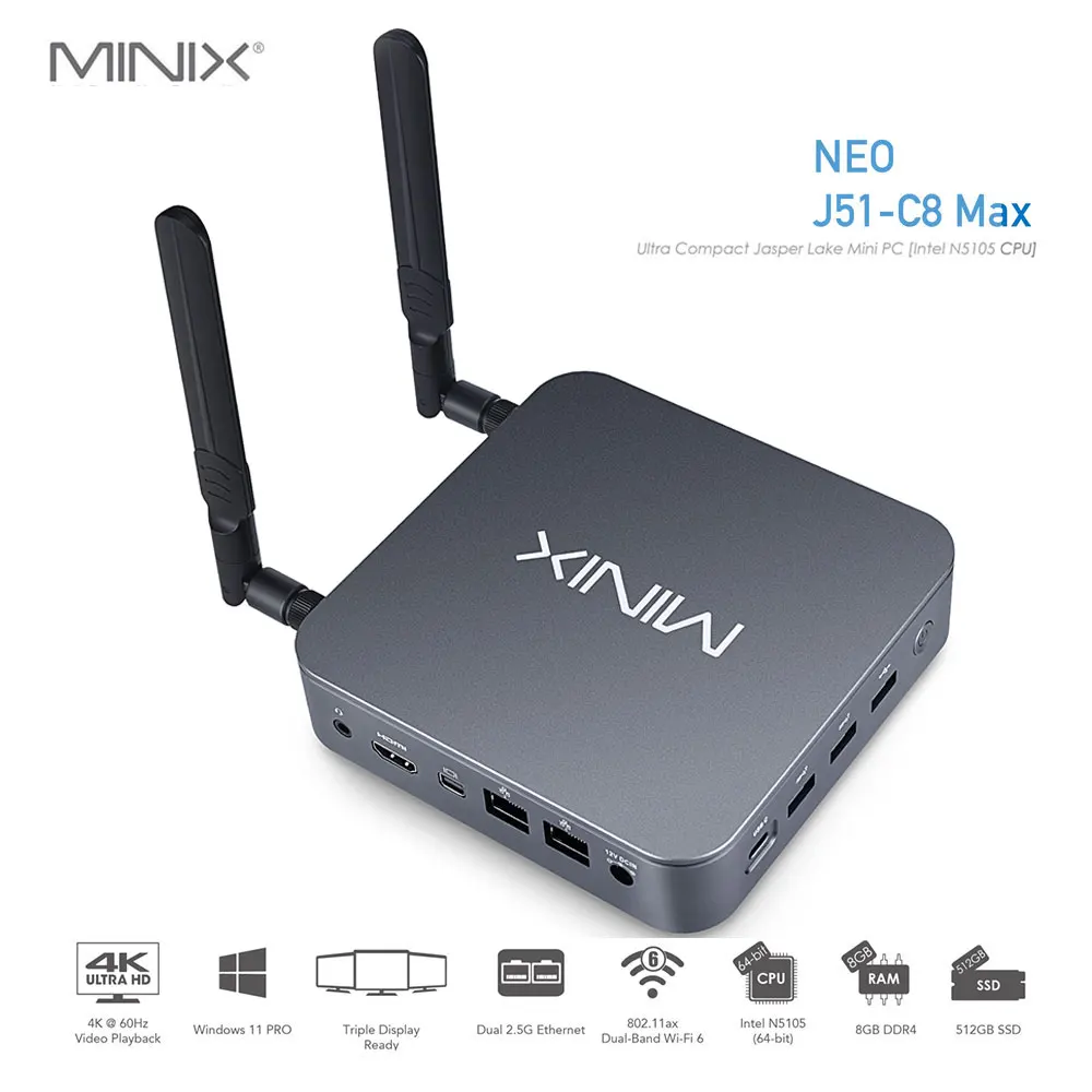 

Wholesale MINIX J51-C8 Intel N5105 MAX Gaming Mini PC 8G DDR4 256GB/512GB SSD Office Home Design Wifi 6 DP PC Windows 11 Pro PC