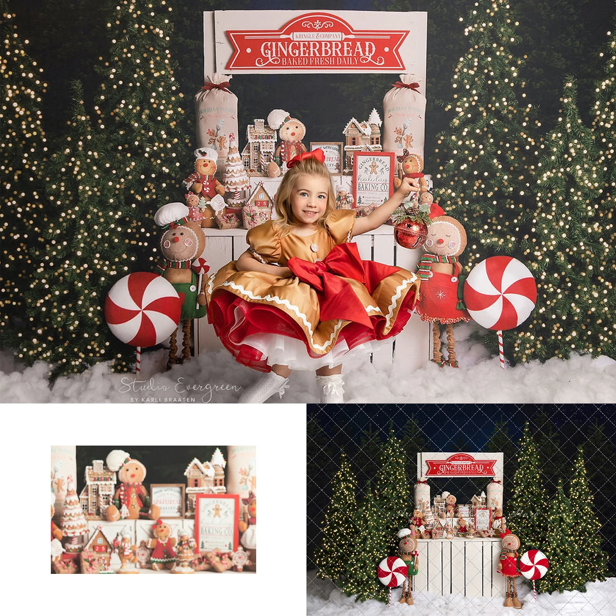 

Christmas Gingerbread Man Backgrounds Kids Adult Photography Props Child Baby Decors Snowy Xmas Tree Lollipop Photo Backdrops