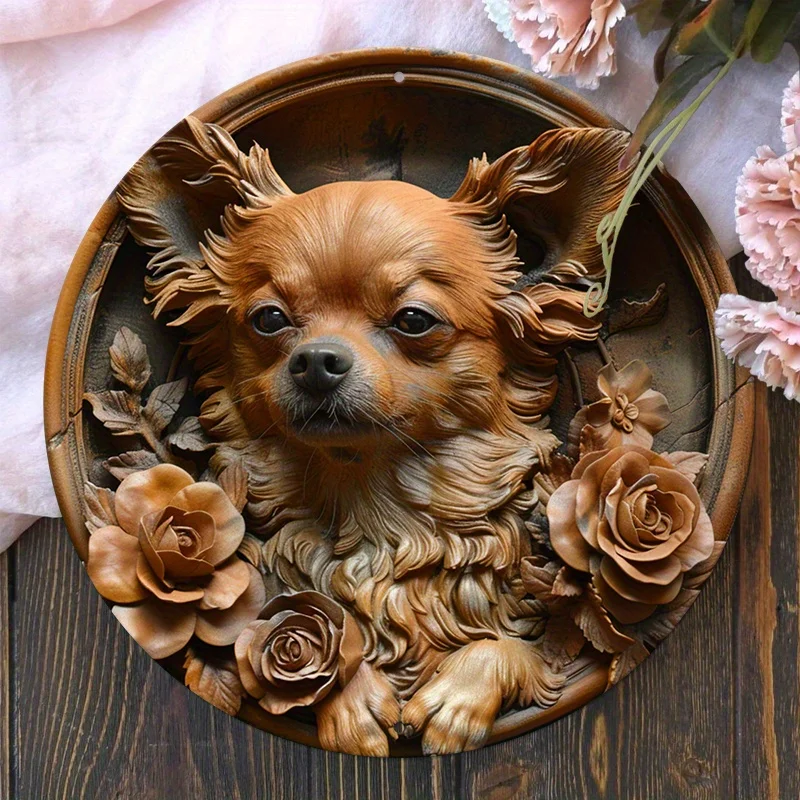 

Chihuahua Round Metal Sign Decorative Plaque with Pre-Drilled Holes - Wall Hanging Decor for Home, Cafe, Man Cave-Multipurpose