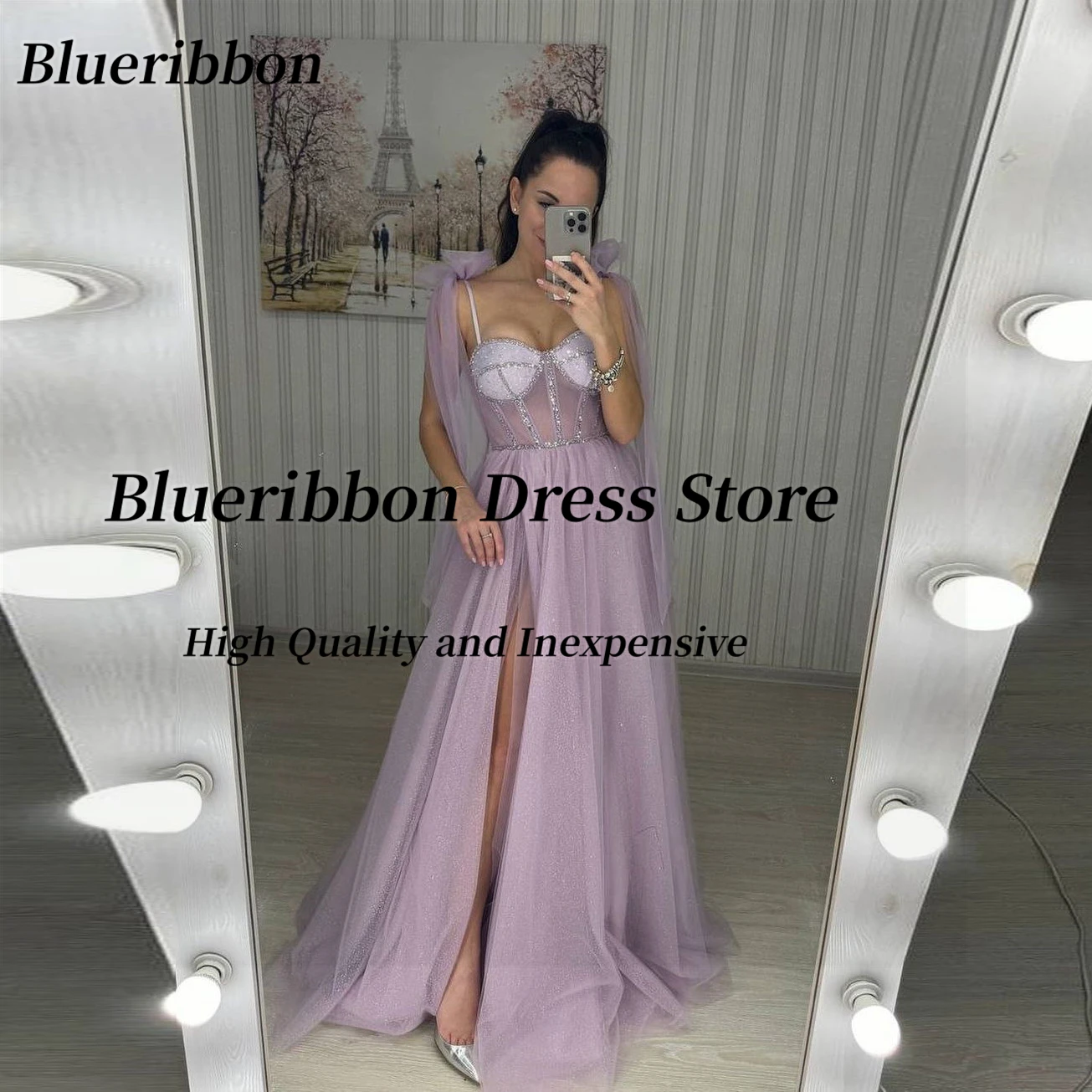 

Blueribbon Customized Prom Dresses Sexy Spaghetti Sweetheart Special Occasion Dress Side Slit A Line Birthday Party Evening Gown