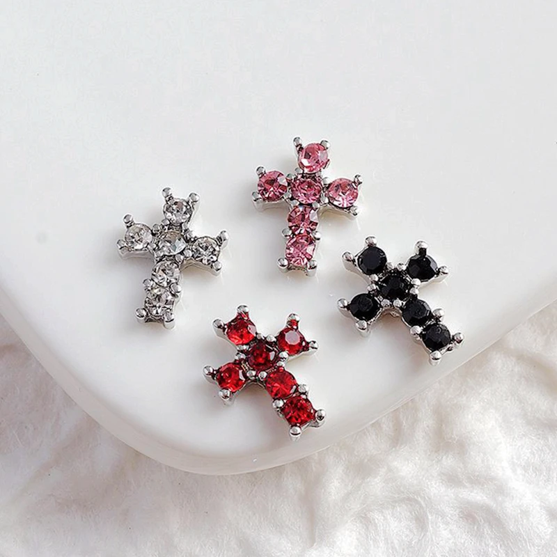 10PCS 3D Luxury Alloy Nail Art Charms Supplies Full Rhinestone Cross Accessories Parts For Nails Decoration Manicure Decor Tool