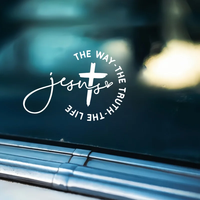 Christian Cross Car Sticker Way Truth Life Quote Vinyl Decal Fade Resistant Self Adhesive Religious Auto Decoration