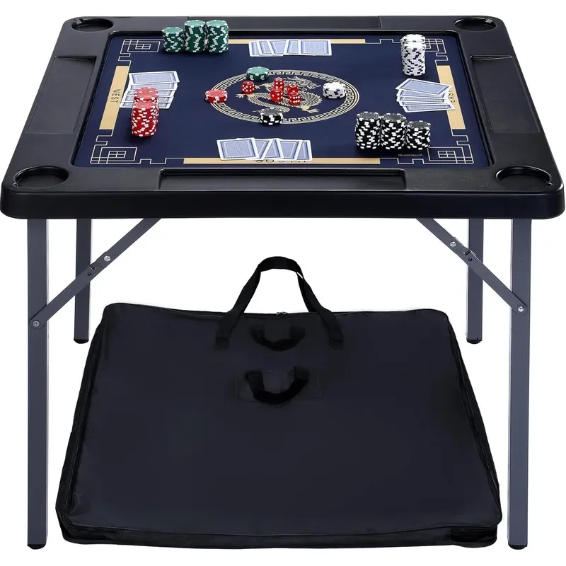 Folding Game Table with Double Sided Mat Foldable Board Game Table for Mahjong Domino Poker Puzzle Card 35 x 35 x 27 Inches