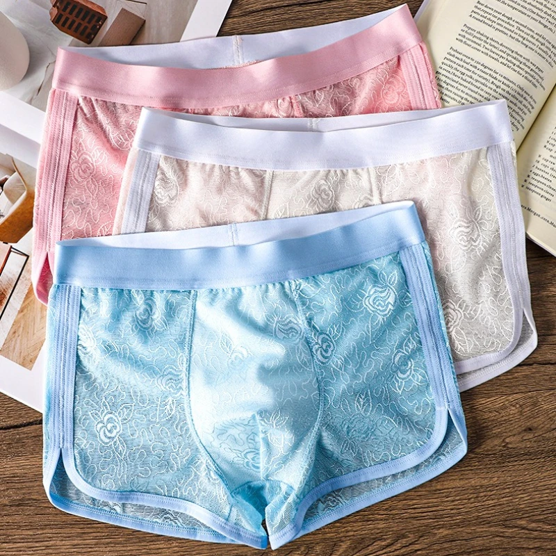 Printed Mesh Men's Underwear, Breathable, Moisture-absorbent, Suitable for All Seasons, Home Wear, Casual, Male's Boxer Shorts