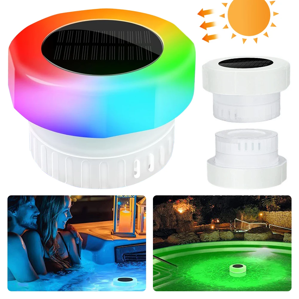 Solar Chlorine Floating Water Cleaner with Colorful Light Pool Floating Chlorinator IP68 Waterproof for Up To 3 Inch Tablets