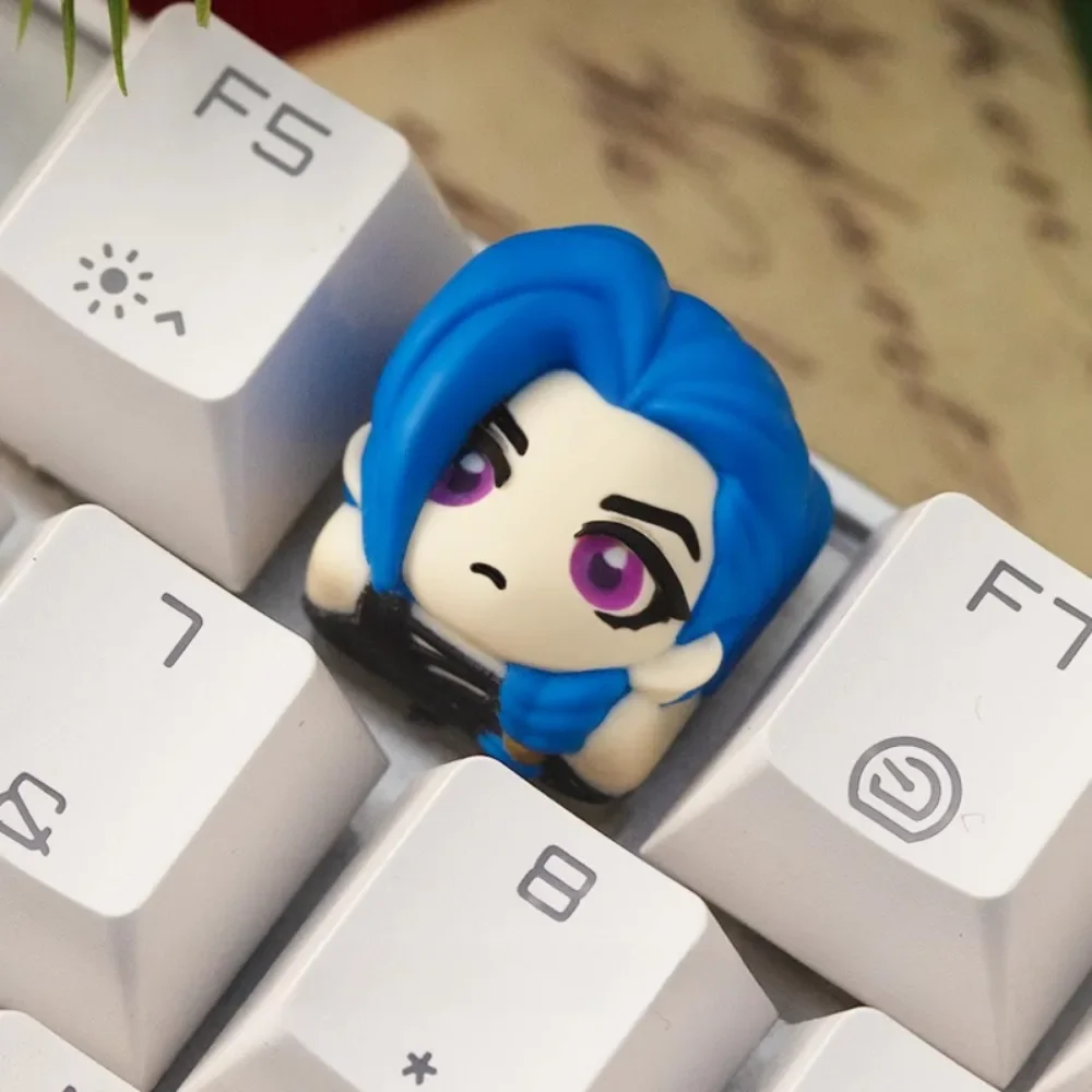 Arcane Artisan Keycap Custom Cute Resin Keyboard Cap JINX VI EKKO Powder Handmade 1U Anime KeyCap for Mechanical Keyboard Gift