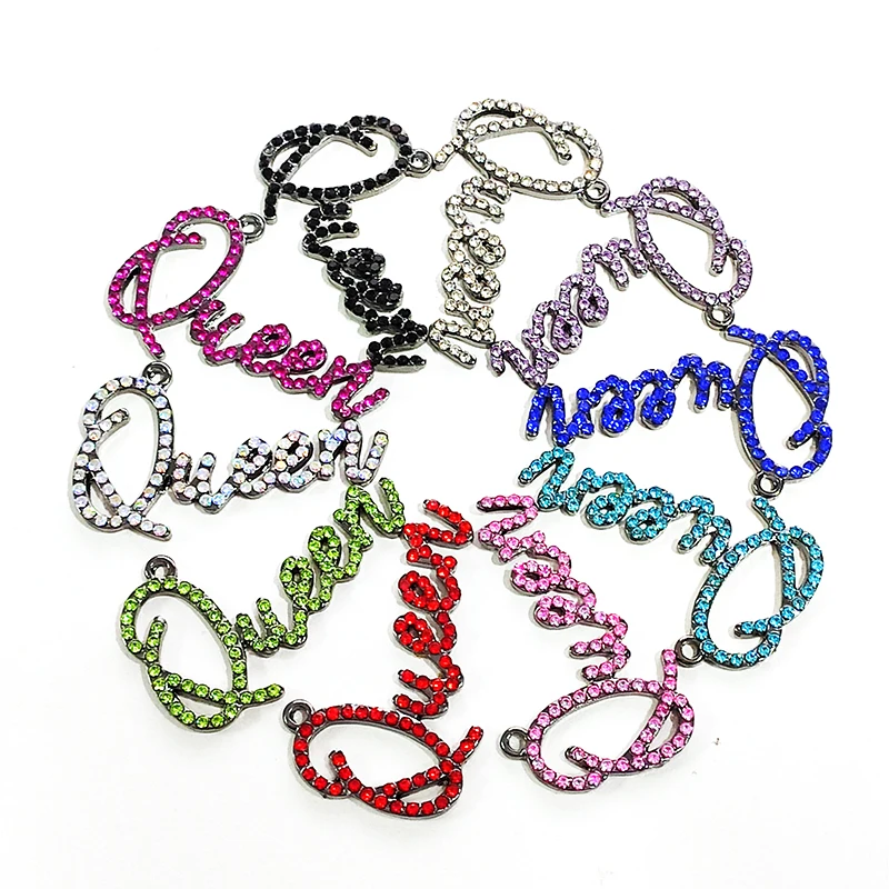 10pcs Queen Letter Charms with Rhinestone LTC0046-LTC0050 For  Bracelet Jewelry Making Accessories Wholesale