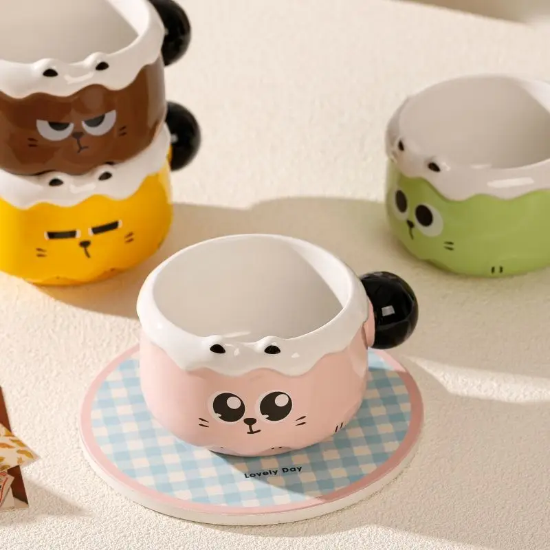 Cute Expressions Stacked Cat Mugs,Silly Household Couple Ceramic Water Cups,Cartoon Office Coffee Cups,Birthday Gift,Photo Props
