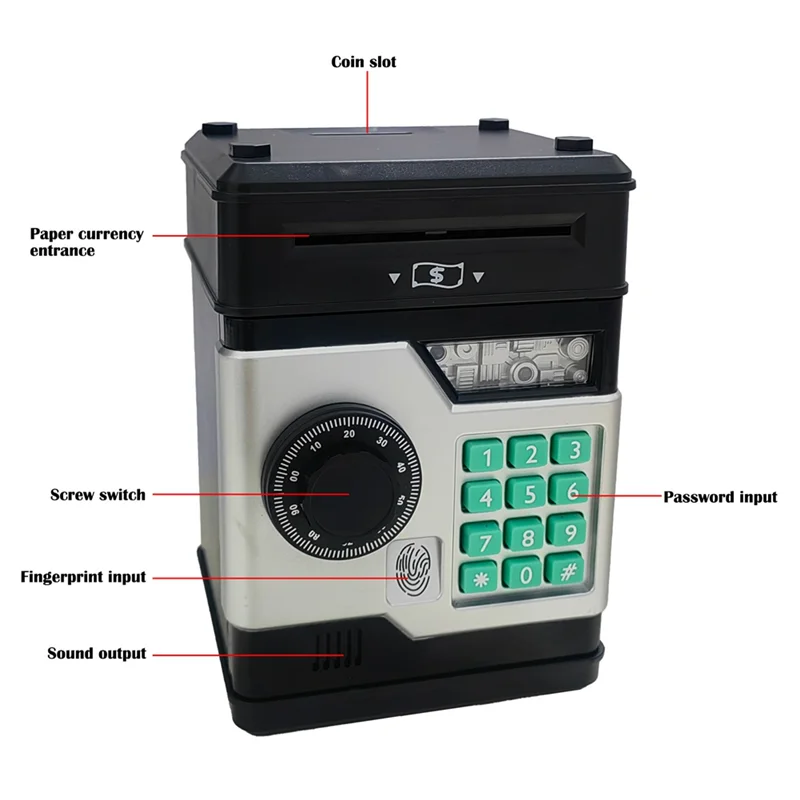 صندوق المال الإلكتروني بكلمة مرور ATM من Piggy Bank، آمن وبصمة الإصبع الذكية، وصندوق النقود التلقائي للأطفال - ABFT