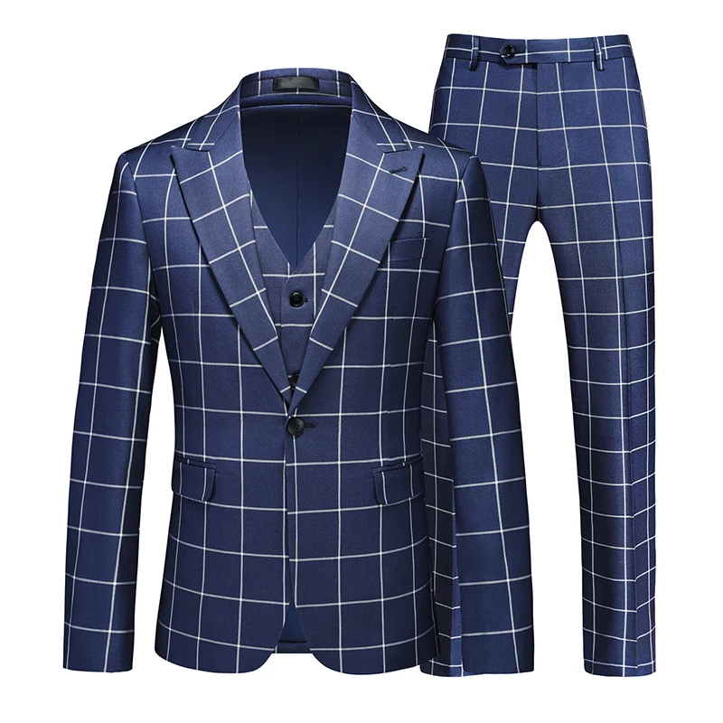 Classic Plaid Men\'s Suit 3 Piece Set, Fashion Slim Fit Dress Jacket & Pants Vest,Red,Blue,Black,Asian Size M-5XL,6XL