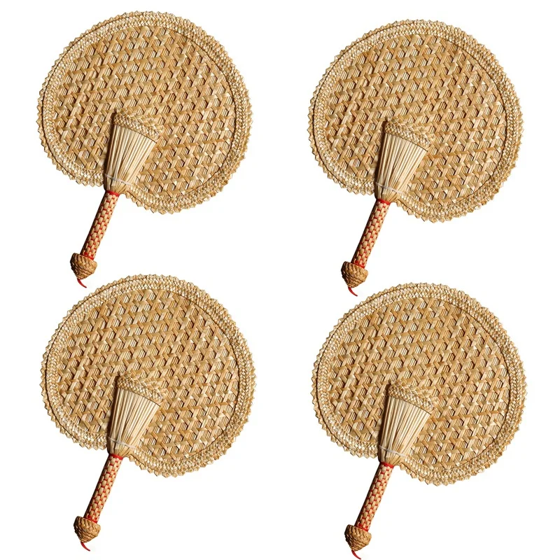 

4X Hand-Woven Woven Straw Hand Fan Old Summer Natural Hand Fan Environmentally Friendly Hand-Woven Fan Decorative Fan