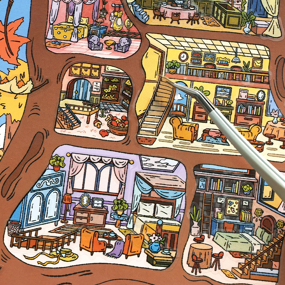 Kawaii Apple Cabin 3D treehouse Landscape Sticker  DIY Pocket Cabin Scene festival gift